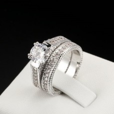 Diamond Cut Platinum Plated Cubic Zirconia Wedding Ring